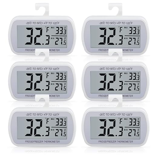 AEVETE 6 Pack Waterproof Digital Refrigerator Thermometer Large LCD, Freezer Room Thermometer with Magnetic Back, No Frills Easy to Read | Fridge freezer room thermometer with magnetic Back, no Frills easy to read
