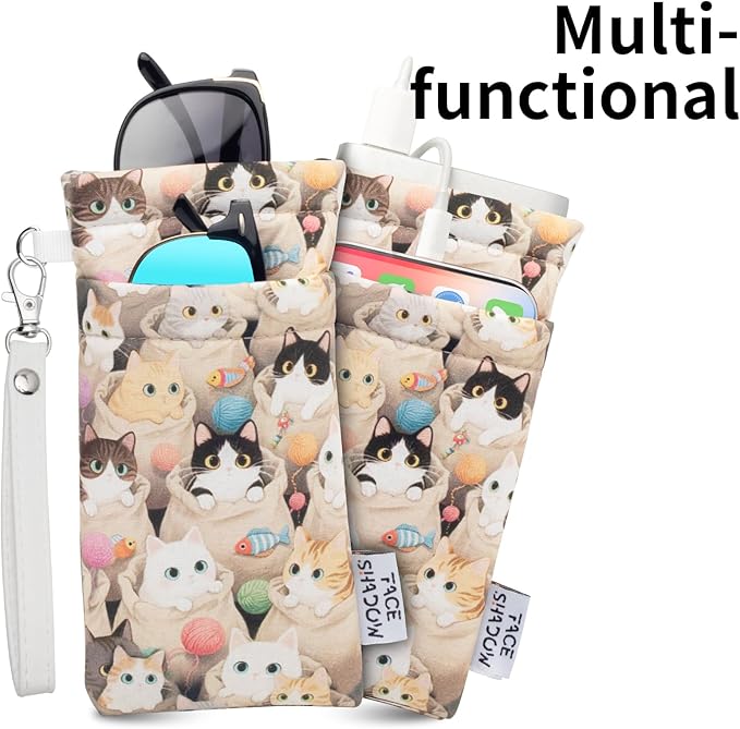 Face Shadow Double Glasses Case Soft Eyeglass Case For Women Men Squeeze Top Sunglasses Case With Cleaning Cloth