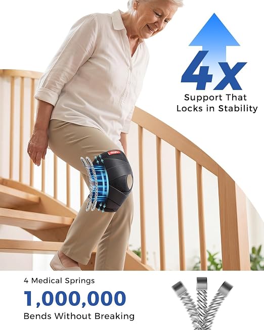 Medical-Grade Knee Brace for Women & Men,[Adjustable V-Straps & Anti-Slip] Knee Support with Side Stabilizers for Knee Pain,Meniscus Tear,ACL,MCL,Arthritis, Patella Stability for Injuries Recovery- L