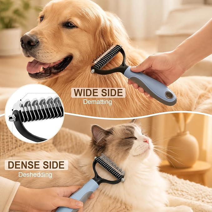 Pet Pro Grooming Tool, Pets Knotter Dog Grooming, Pro Pets Deshedding Brush, Deshedding Groomings Comb Fur Brush, Double Sided Shedding Brushs with 17 Teeth (2PCS-B)