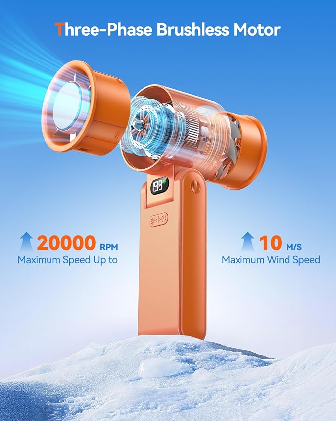 Portable Handheld Fan with Ice Cooler, 199 Speed Personal Fan,5500mAh Rechargeable,20H Cooling Time,20000 RPM Powerful Motor, Summer Essential for Travel/Outdoor/Office, Orange