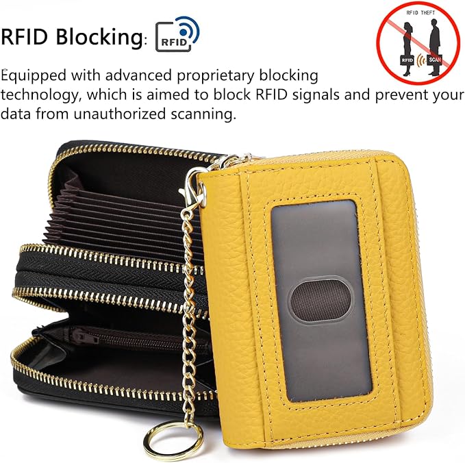 imeetu RFID Credit Card Holder, Small Card Wallet Women, Leather Card Case | Genuine Leather Women's Card & id Cases, Change Coin Purse with Zipper Keychain id Window, 20 Colors & 3 Styles, Daily, Gifts
