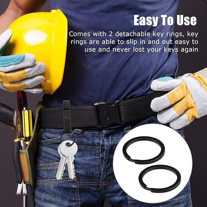 Duty Belt Key Holder, 2 Pack Belt Key Clip, Stainless Steel Stealth Belt Loop Key Ring Holder with 4 Keyrings UIInosoo for Handcuff Fits Max 2.25 Inch Belt