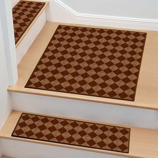 Non Slip Stair Treads for Wooden Steps, 1 Pack 30"x30" Washable Carpet | 30x30 in soft chenille polyester stair treads with reusable TPE backing for indoor wood stairs, dogs, kids, and seniors