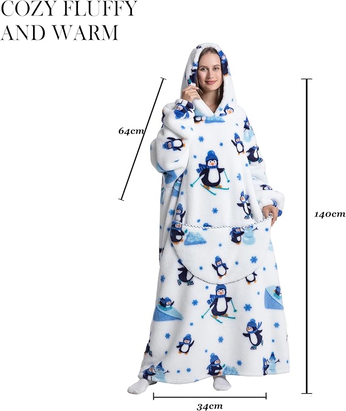 Blanket Hoodie, Long Hooded Blanket Sweatshirt as Birthday Gifts for Women Men, Long Wearable Blanket for Women Men.