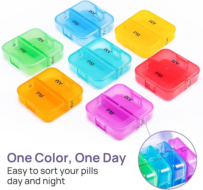 Zoksi Weekly Pill Organizer 2 Times a Day, Purple 7 Day Am Pm Pill Box, Daily Am Pm Pill Organizer 7 Day, Portable Vitamin Pill Case, Weekly Pill Box for Fish Oils, Vitamin, Supplement