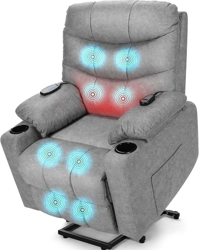Electric Power Lift Recliner Chair for Elderly, Lift Recliner Chair with Massage and Lumbar Heat, 150° Reclining Chair with Cup Holders, Side Pockets and Remote Control, Ideal for Living Room (Grey)