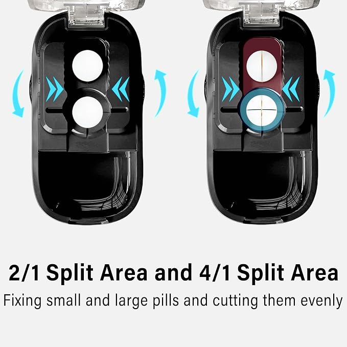 DUBSTAR Pill Cutter Splitter for Cutting Multiple Pills, 1/2 1/4 Pill Cutter Splitter for Small and Tiny Pills (Clear Black)
