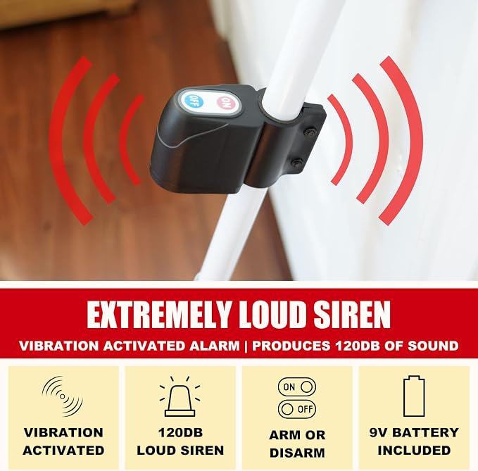 Securityman Door Security Bar with Alarm | Sliding Door Security | Door Stopper (120 dB Extra Loud Alarm) Enjoy Peace of Mind with Durable, Heavy Duty Door Jammer Door Stop Alarm Stick Inside