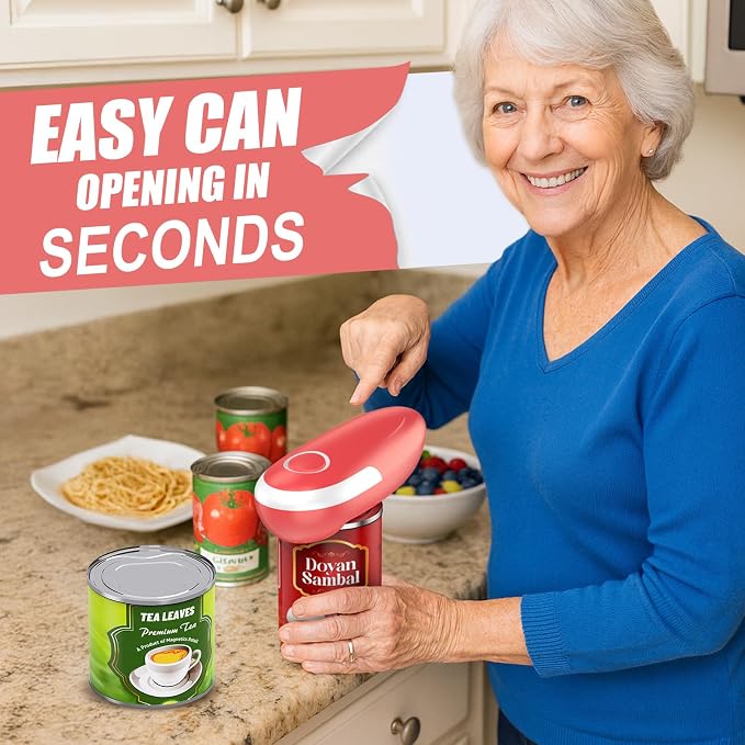 Electric Can Opener, One Touch Battery Operated Automatic Can Opener with Smooth Edge, Hands Free Can Opener for Seniors with Arthritis and Weak Hands, Can Opener Fits All Can Sizes for Kitchen