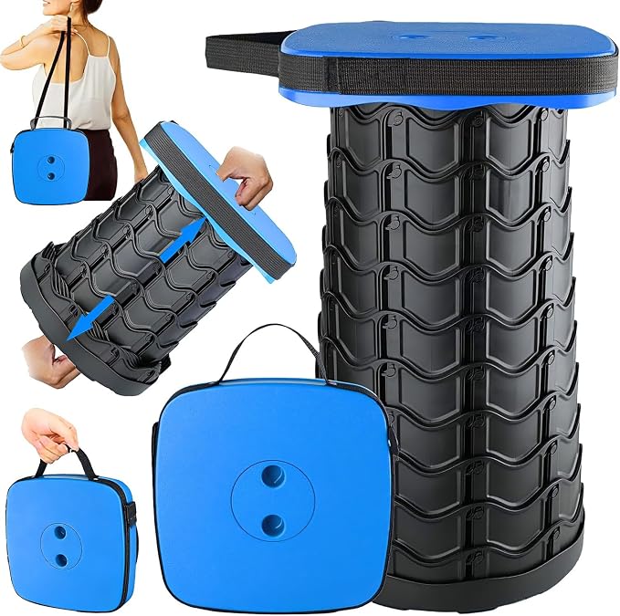 Upgraded Collapsible Stool Portable for Adults Heavy Duty, 620lbs Max Weight, Square Foldable Stool Thickened Telescoping Folding Seat for Camping Hiking, Outdoor, Travel(Square) (Blue)