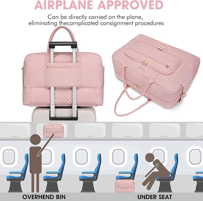 Travel Duffle Bag Weekender for Women - 38L Carry-On Overnight Personal Item Bag with Shoe Compartment & Wet Pocket Weekend Tote Bags with Toiletry Hospital Bags for Labor and Delivery