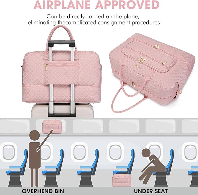 Large Women Travel Duffle Bag - Carry on Overnight Bag Weekend Travel Duffel Tote Gym Bag with Wet Pocket Toiletry Weekender Overnight Bag for Travel Business Trips Sports Hospital Pink 3 Pcs Set