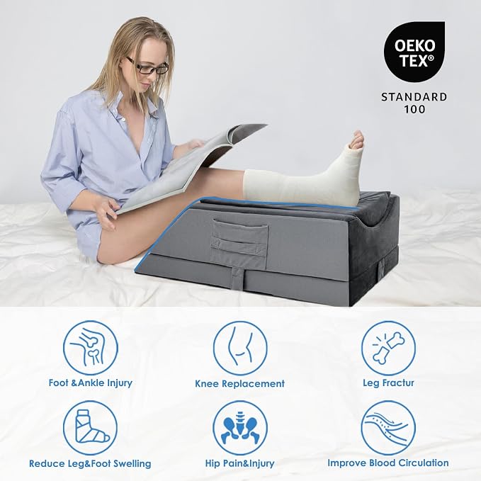 Kehangte Leg Elevation Pillows for After Surgery,4-Height Adjustable Leg Elevating Pillow,Knee Surgery Recovery Equipment,Improving Blood Circulation,Ankle/Foot Surgery Swelling, Washable Cover