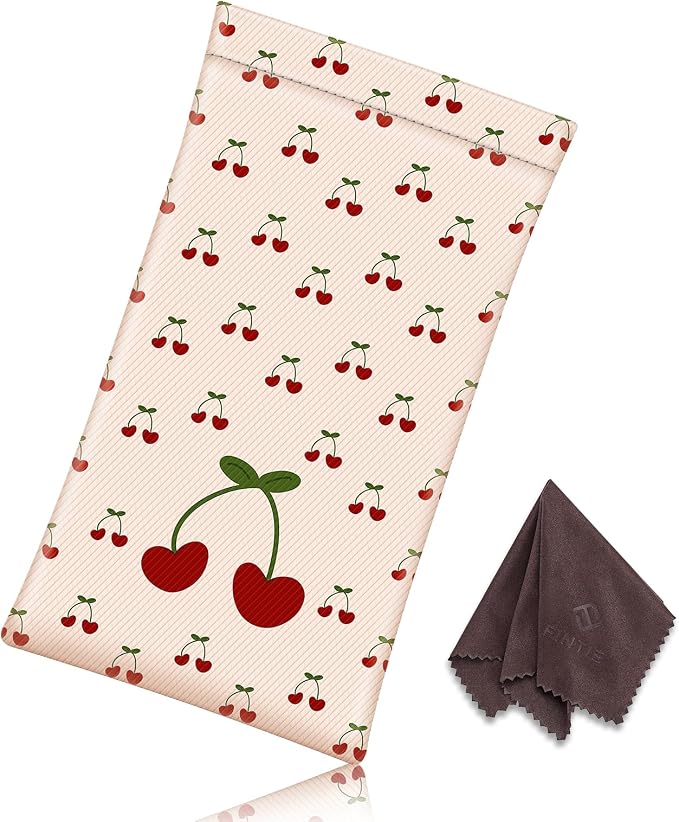 FINTIE Soft Eyeglasses Case with Cleaning Cloth, Portable Squeeze Top Vegan Leather Glasses Pouch, Sunglasses Eyewear Bag