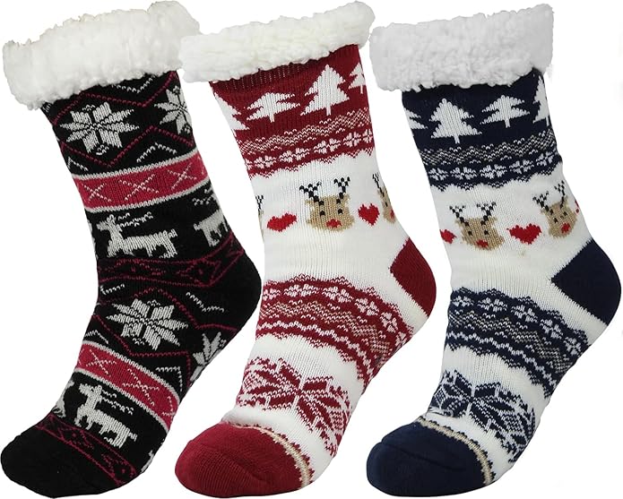 BenSorts Women Winter Thick Slipper Socks with Grippers Non Slip Warm Fuzzy Socks Christmas Gifts