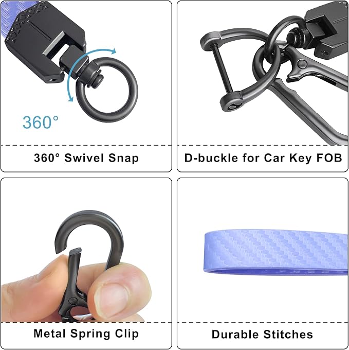 OHKYOOT Leather Car Keychain for Home Car Keys | Carabiner Clip Key Fob Keychain for Women Men,Car Key Holder with 3 Key Ring and Anti-Lost D Ring