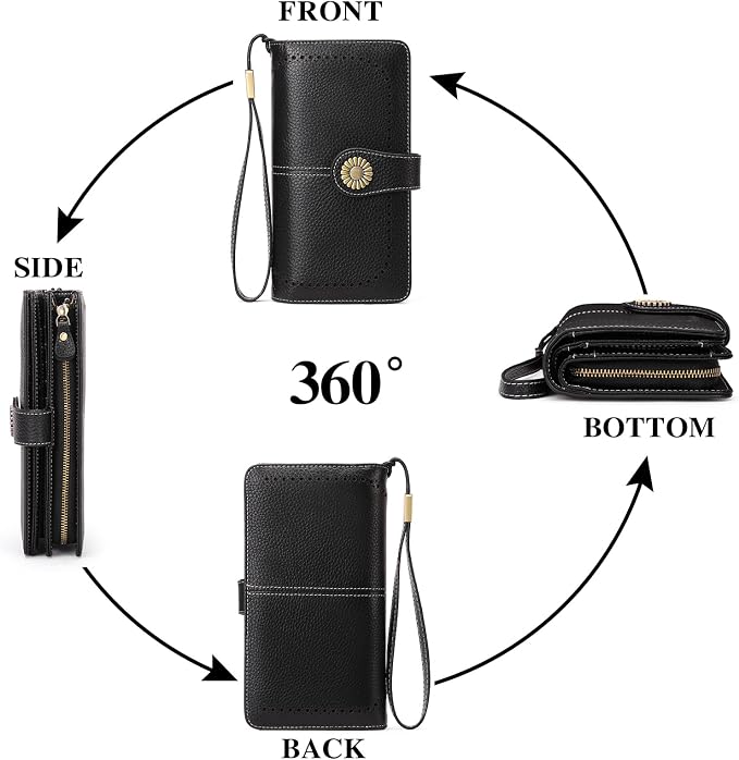SENDEFN Wallets for Women Leather Credit Card Holder with RFID Blocking Large Capacity Wristlet | with RFID Blocking