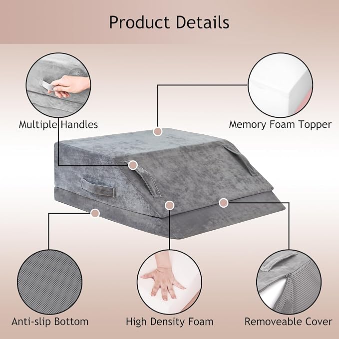 Wedge Pillow for Sleeping, Bed Wedge Pillow for After Surgery 2-Height Memory Foam Leg Elevation Pillow for Swelling Back Pain Relief Sciatica Knee Ankle Pain Bed Support Legs L 24"