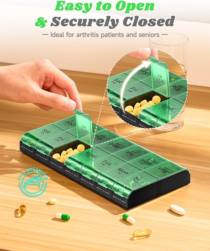 Extra Large Pill Organizer 2 Times a Day, XL 7 Day Pill Box AM PM, Jumbo Weekly Pill Case, Daily Night Oversized Medicine Organizer, Vitamin Holder, Big Pill Container, Twice a Day Pill Organizer