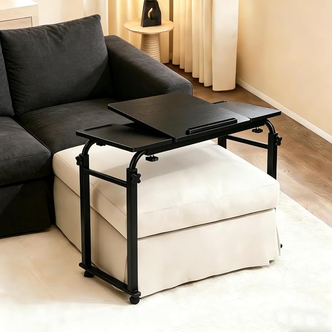 Overbed Laptop Cart Over The Bed Table with Wheels Adjustable Bed Hospital | Height length adjustable portable table hospital bed table tilting top recliner sofa bed table sturdy mobile rolling desk