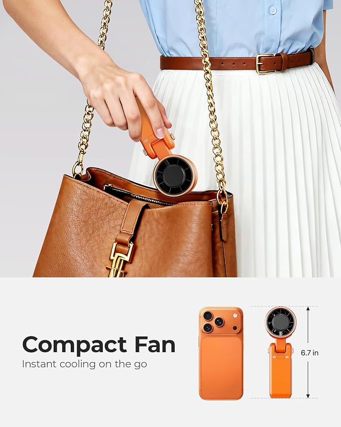 Portable Handheld Turbo Fan - 5 Gear High Speed 4000mAh Rechargeable Mini Personal Hand Fan Blow Cold Air, Battery Operated Travel Essentials, Gifts for Women, Men (Cosmic Orange)