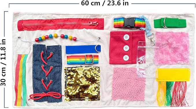 Fidget Blanket for Adults with Dementia, Senior Activity Blanket for Elderly Care, Alzheimer’s Dementia Activity Aid, Tactile Lap Blanket for Seniors, Pink