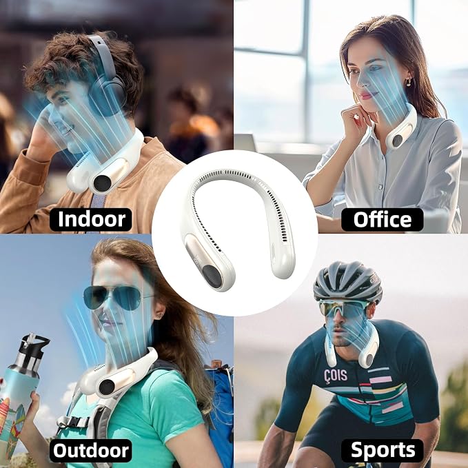 Portable Neck Fan, Personal Wearable Bladeless Fan for Outdoor Indoor, LED Display, 360° Cooling, 4-Speeds, 6000mAh USB Rechargeable, Birthday Gifts for Men Women Dad Mom (off-white)