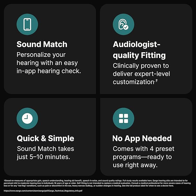 EARGO 8 Virtually Invisible Self-Fitting FDA-Cleared OTC CIC Hearing Aids - Most Advanced Model with Smart Sound Adjust and Sound Match Technology, Rechargeable, Lifetime Customer Support