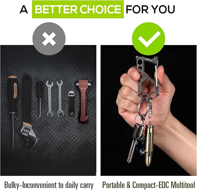 Carabiner Keychain Stainless Steel Multitool - 11 in 1 Tactical Emergency Survival Gear - Glass Breaker,Bottle Opener, Wrench, Screw Drivers, Key Clip, EDC Pocket and Backpack Tool