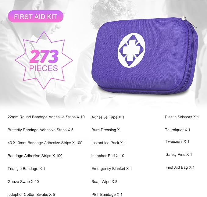 Small-Waterproof Car First-Aid Kit Emergency-Kit - Purple 277Piece Camping Equipment for Camping Hiking Home Travel YIDERBO | Camping Equipment for Camping Hiking Home Travel