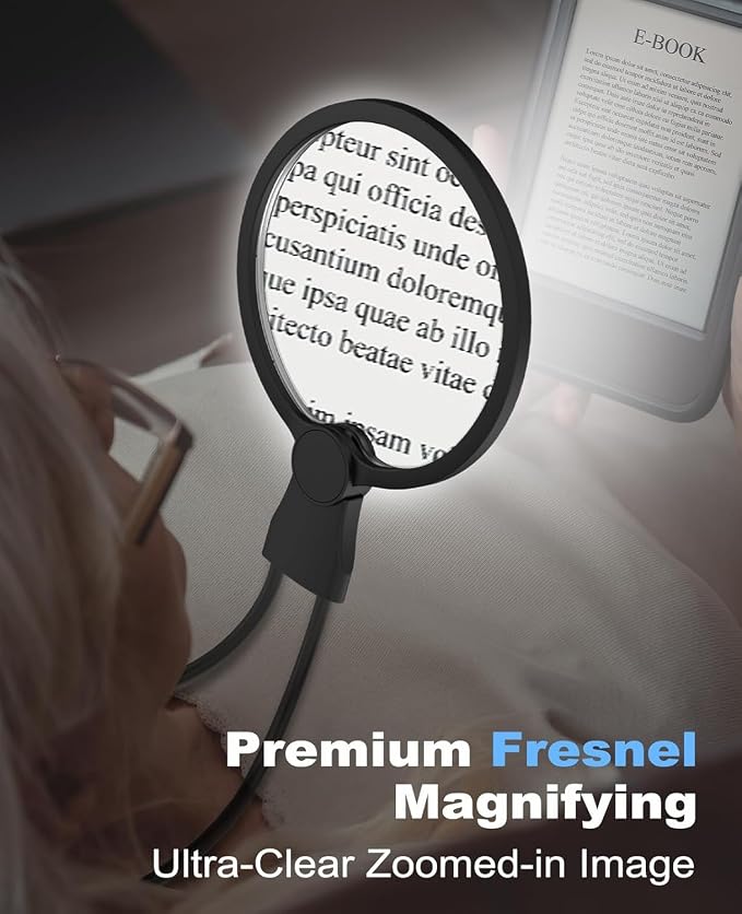 5X Hands-Free Magnifying Glass with 24 LED Lights, 5.12" Rechargeable Magnifier with Flexible Gooseneck for Neck Wear, Large Page Magnifier for Seniors Reading, Repairing, Sewing, Cross Stitch
