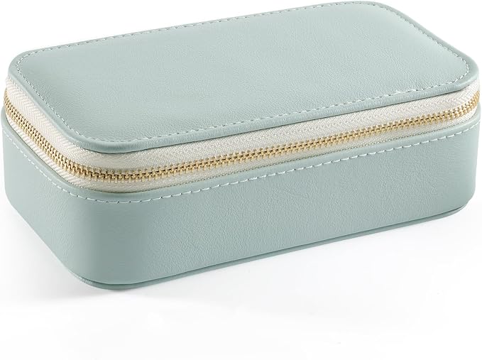 Genuine Leather Travel Pill Organizer Box Case 2 Times a Day for Purse for Women, Cute Medicine Pill Holder Containers for Vitamin Medium Weekly Daily 7 Day Am Pm Pill Organizer(Cyan)