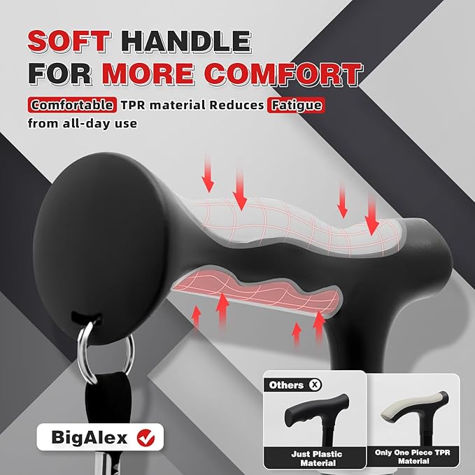 BigAlex Lightweight Collapsible Walking Cane with Soft Comfortable TPR Handle for Seniors and Elderly Adults, Larger Handle for Comfort, Adjustable Support Stick, Portable Travel Aid for Men & Women