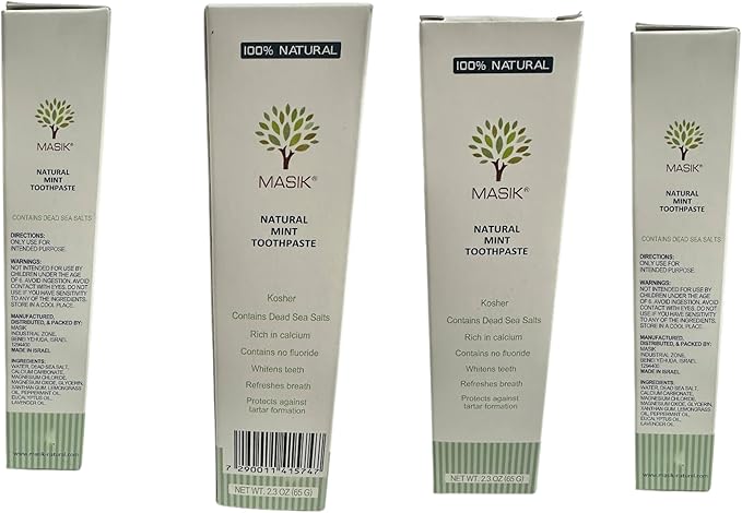 Masik Natural Toothpaste – Whitening & Sensitive Teeth | Dead Sea Salt | Stain & Plaque Remover | Bleeding Gums & Canker Sore Care | Floride & SLS-Free | Non-Foaming | Made in Israel (Mint, 3-Pack)