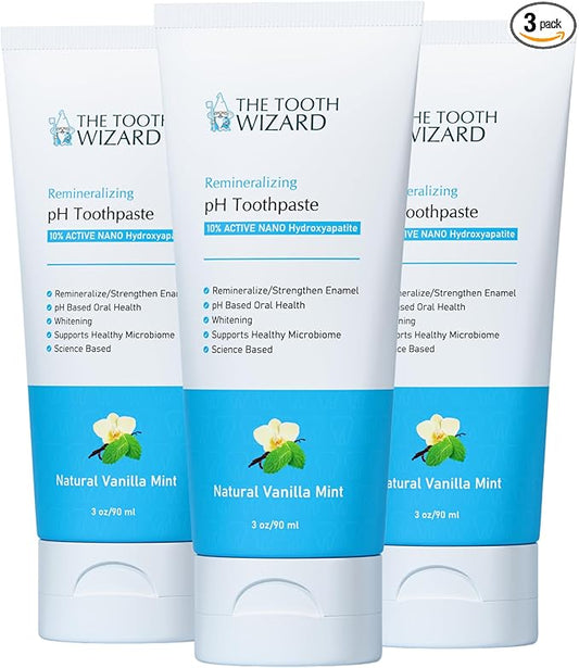 pH Balancing Toothpaste | Natural Vanilla Mint Flavor | Fluoride-Free | SLS-Free | Gentle Whitening | Supports Healthy Oral Microbiome | 3 Pack