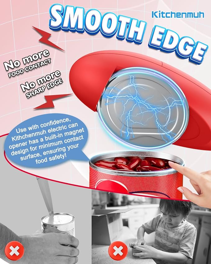 One Touch Electric Can Opener Fits All Can Sizes for Seniors with Arthritis, Battery Operated Can Opener with Smooth Edge, Food Safe Kitchen Gadgets Automatic Can Opener for Kitchen
