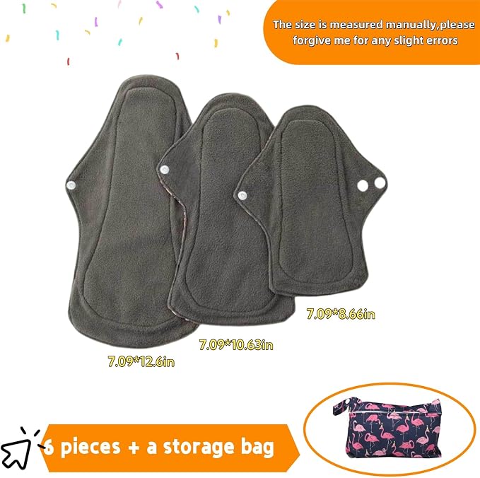 Reusable Incontinence Pads,Washcloth Cloth Menstrual Pads,7pcs/Set,Pack of 6+1 Storage Bag,Panty Liners,Heavy Flow Mama Sanitary Napkins