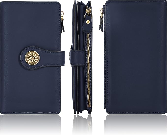 Travelambo Women's Wallet RFID Blocking Trifold Clutch Large Capacity Credit Card Holder Travel Purse