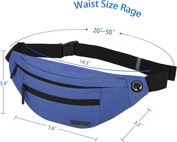 Large Blue Crossbody Fanny Pack for Women Men,Idea Gift for Travel Running | 4-Zipper Pockets,Key Chain,Polyester,Ideal Gifts for Enjoy Sports Traveling Yoga Casual Hands-Free Waist Carrying All Phones