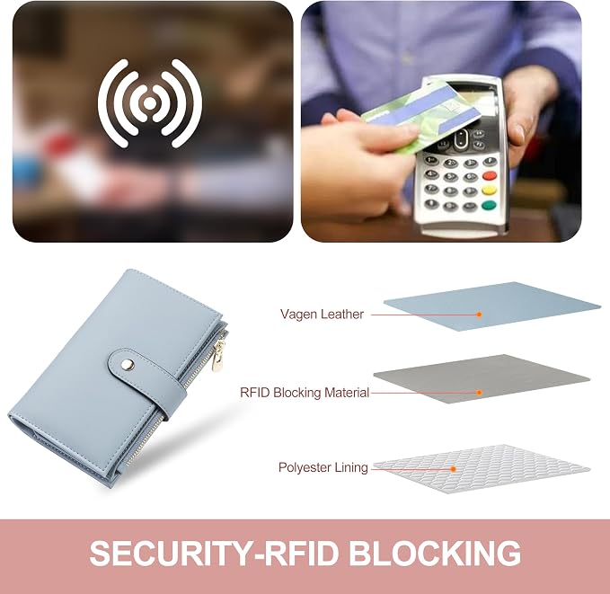 Womens Wallet RFID Blocking Vegan Leather Trifold Clutch Credit Card Holder Ladies Travel Wallet Purse with Passport/Pen Holder