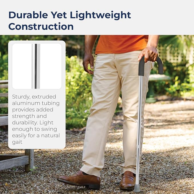 Drive Medical Round Handle Aluminum Walking Cane with Foam Grip, Silver