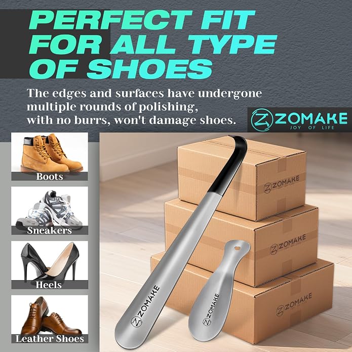 ZOMAKE Shoe Horn Long Handle, Metal Long Shoehorn 7.5" 16.5" 28.3" | Metal Shoehorn Long handle for Boots ,Stainless Steel Travel Small Shoe Spoon Helper