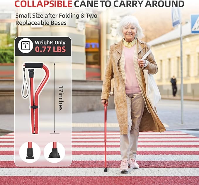 BeneCane Walking Cane for Men & Women Adjustable Cane with Offset Soft Cushioned Handle -Portable Lightweight Sturdy Mobility Walker Aid for Elderly, Seniors Collapsible Cane