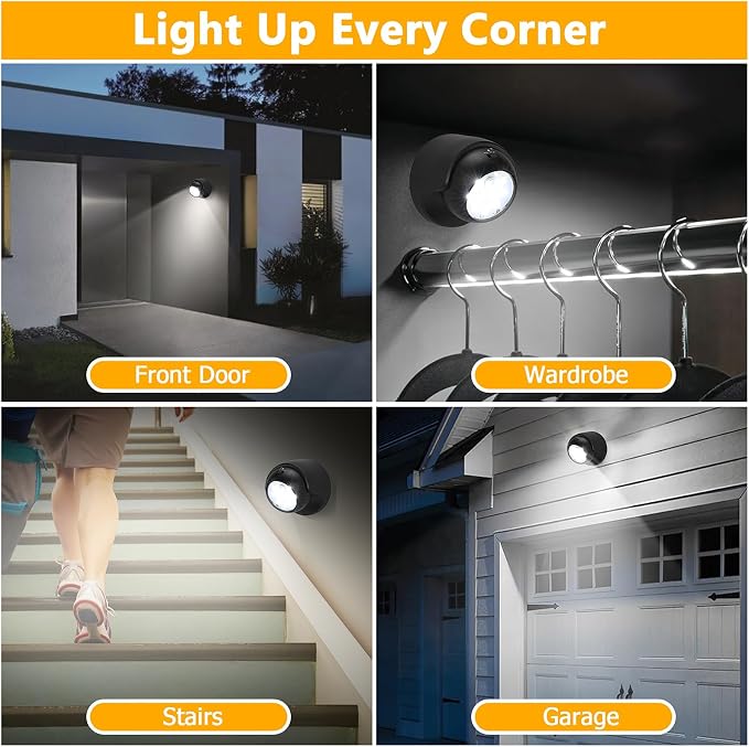 Motion Sensor Outdoor Lights - Outdoor Motion Sensor Light Battery Operated Wireless Spotlight Motion Detector Security Light Auto On Off for Sheltered Porch Stair Hallway Garage Wall Shed (1 Pack)