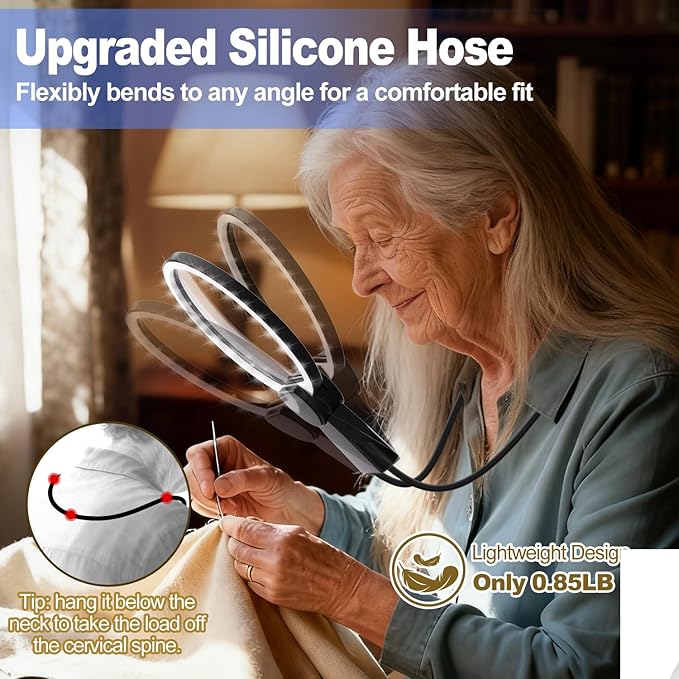 Magnifying Glass with Light Hands Free for Reading 5.5 Inch 5X, LED Light with 2 Modes, Flexible Neck-Worn Large Magnifie, Illuminated Magnifier for Seniors Inspection, Coins, Jewelry, Sewing
