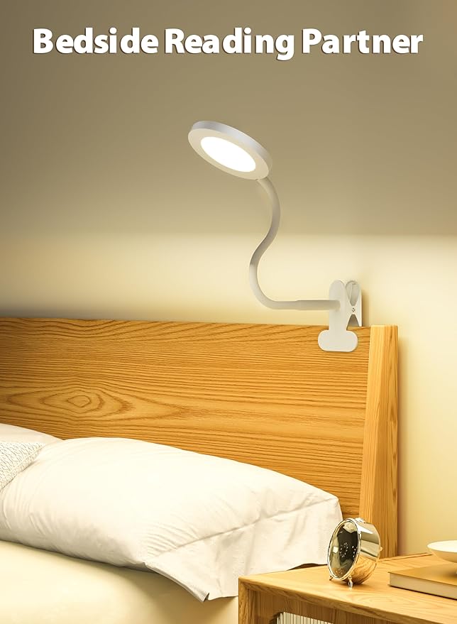 deeloop LED Clip on Light,100% Infinite Dimmable Reading Book Lights in Bed Headboard, 450LM Touch Control Desk Lamp with Clamp, Eye-Care 3 Color Temperature Flexible Rotation for Bedside Night Light
