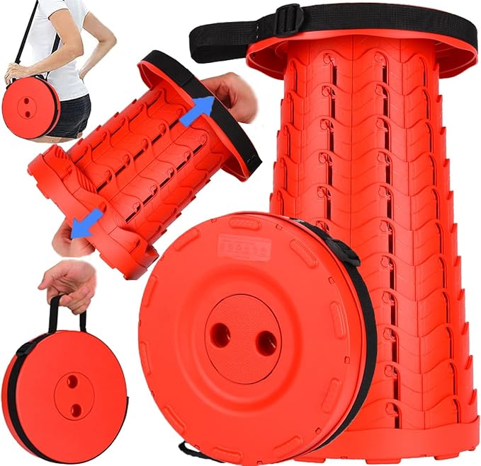 Fishboy Upgraded Collapsible Stool, 400lbs Max Weight, Lightweight But Sturdy, Portable Retractable Folding Telescoping Foldable Camping Stool for Adults Outdoor Fishing Hiking BBQ