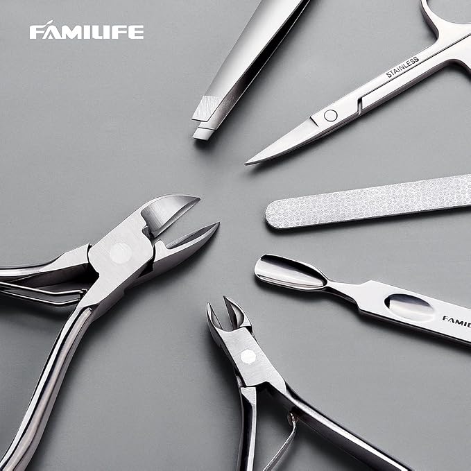 FAMILIFE Manicure Set, Nail Clippers Set Professional Manicure Kit 11 in 1 Stainless Steel Pedicure Tools Nail Kit Mens Grooming Tool with Portable Leather Travel Case Dark Violet Birthday Gifts