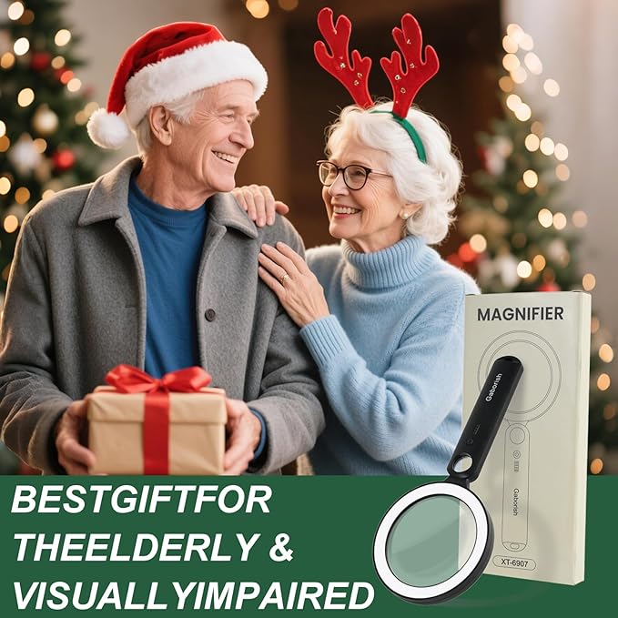 Magnifier with 36 LED Light and Case, 10X 30X Handheld Real Glass Magnifier with 5 Light Modes Dimmable Rechargeable Lighted Magnifying Glass for Seniors Reading, Inspection (White & Black)